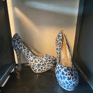 Blue leopard print platforms